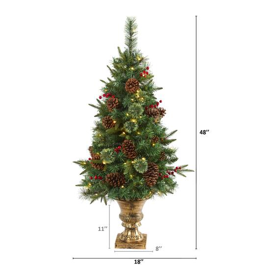 4ft. Pre-Lit Pine Artificial Potted Christmas Tree with Pinecone & Berries, Clear LED Lights